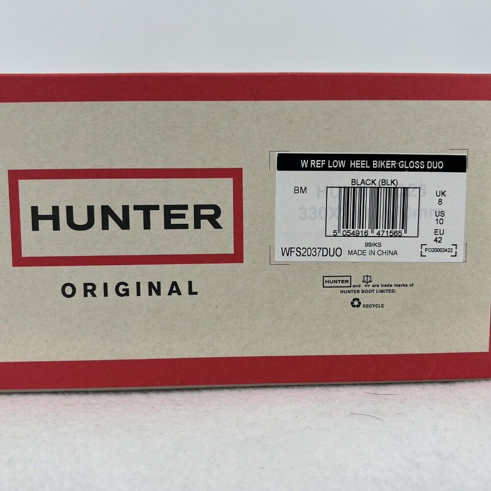 NWB HUNTER Women Refined Low Heel Biker Rubber Black Gloss Rain Boot Duo Size 10 - Picture 13 of 13